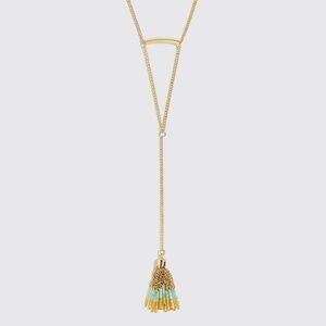 J CREW Beaded Fade Tassel Long Y-necklace in Sea Spray Gold Tone 38” Modern